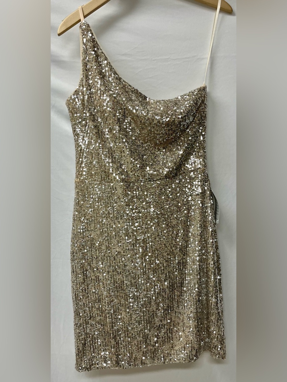 Brand New-Xscape Nude Sequin One-Shoulder Cocktail Dress